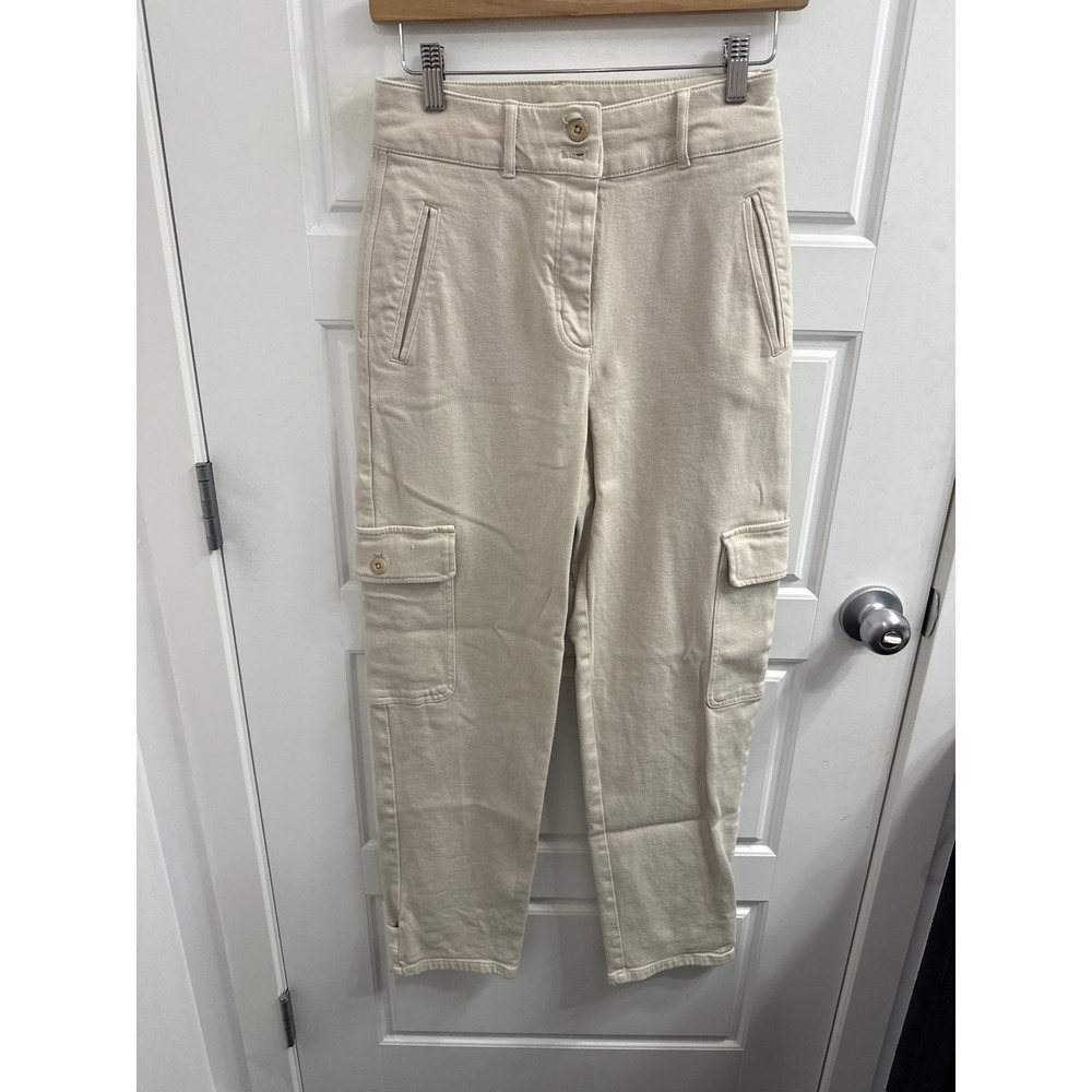 Wilfred Free Aritzia Cream Cargo Pants High Waisted Utility Straight Leg Size‎ 2